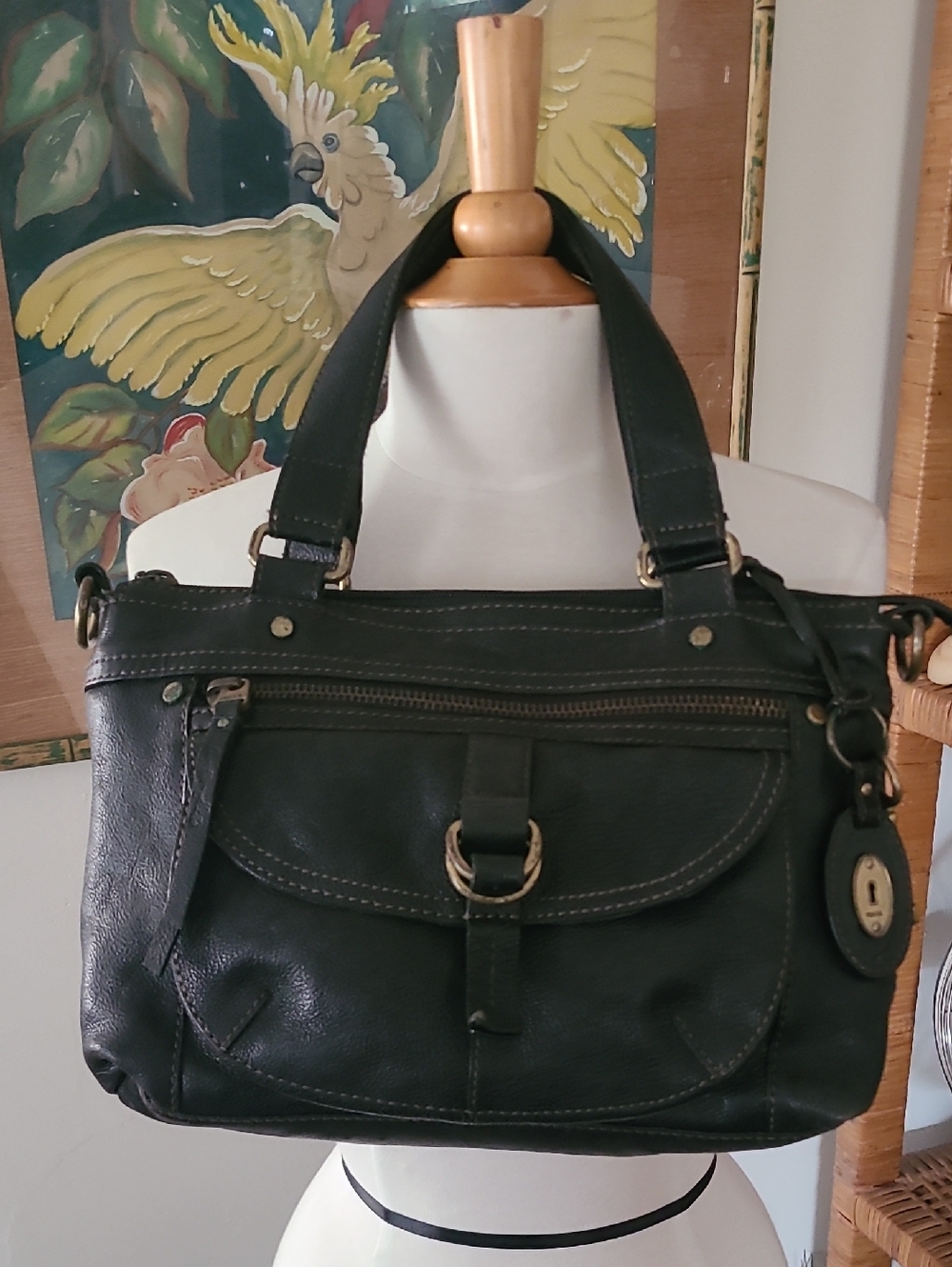 Vintage Fossil Black Pebbled Leather Shoulder Bag